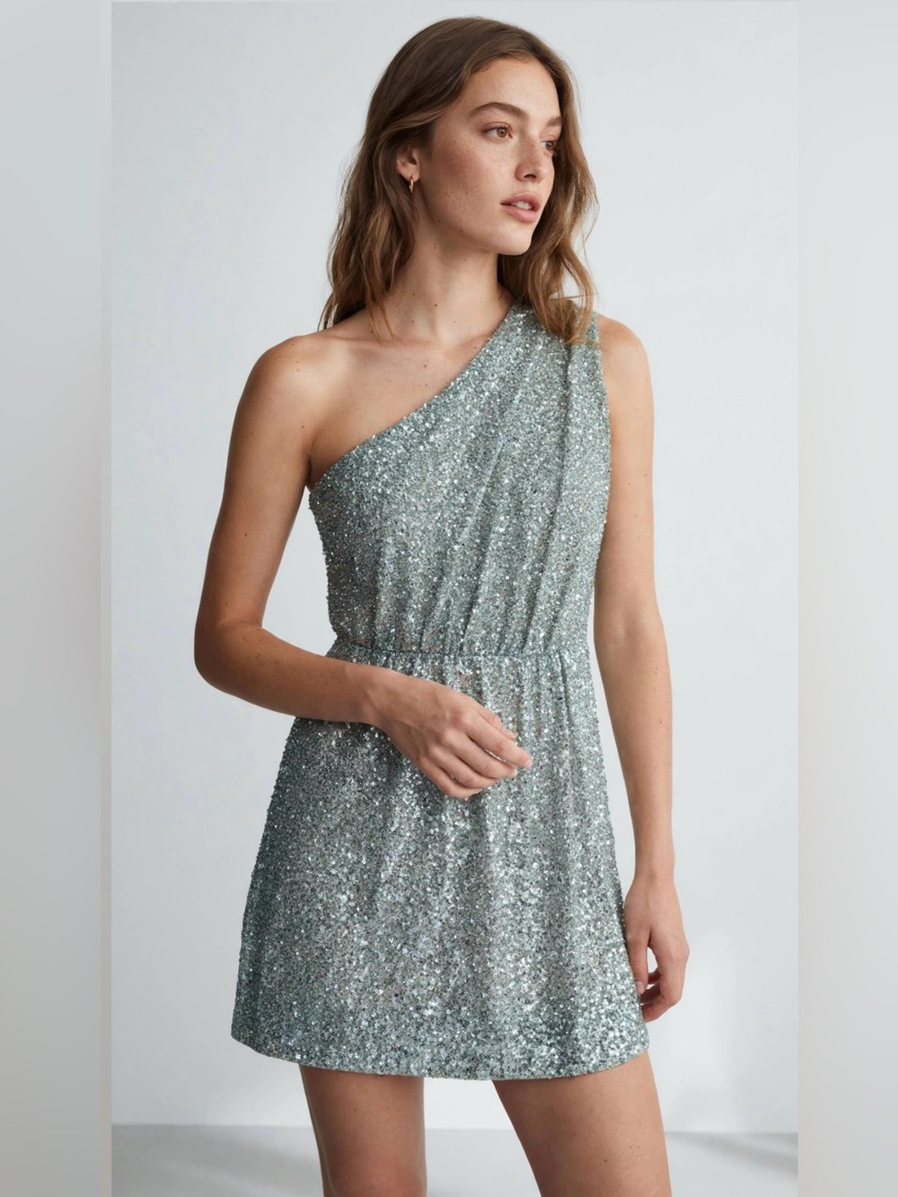 One-Shoulder Sequin Dress in Silver